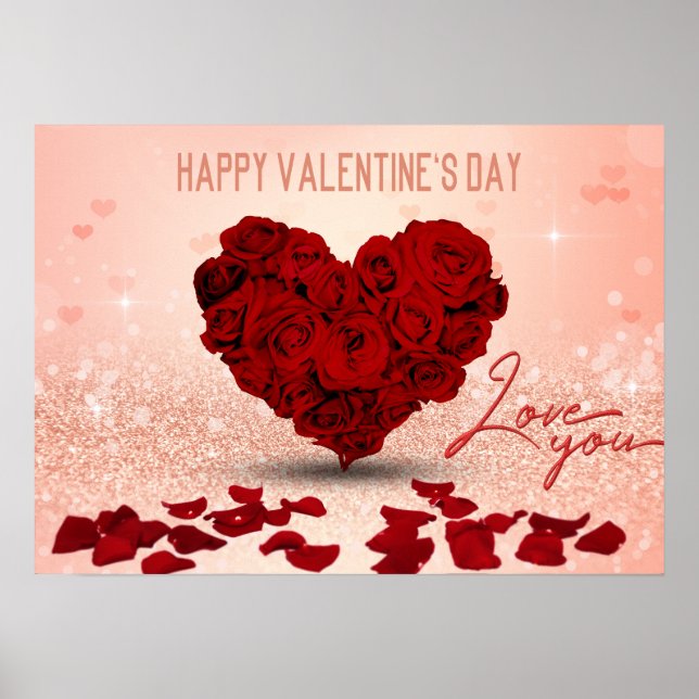 Valentine's Day Rose Heart Bouquet - Poster Print (Front)