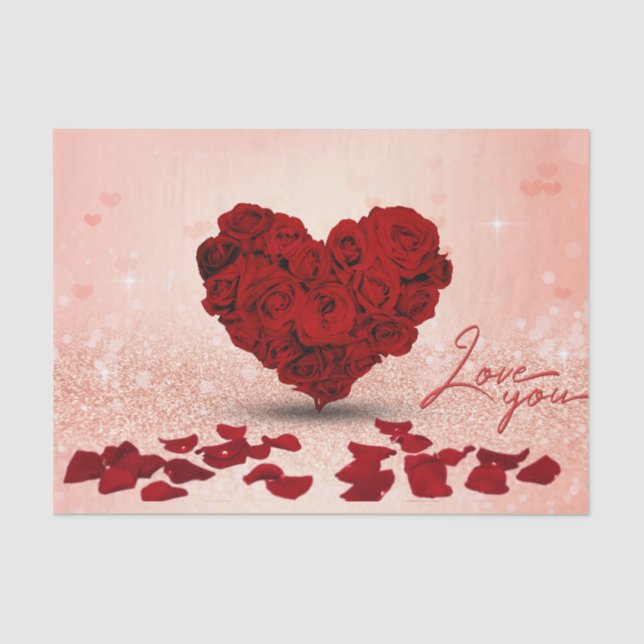 Valentine's Day Rose Heart Bouquet - Tissue Paper (Front)