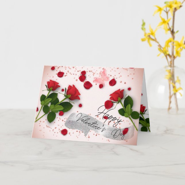 Valentine's Day Roses with Glass Card (Yellow Flower)
