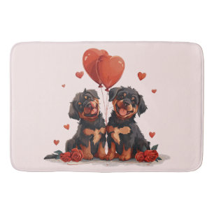 Valentines Day Rottweiler Dogs Bath Mat