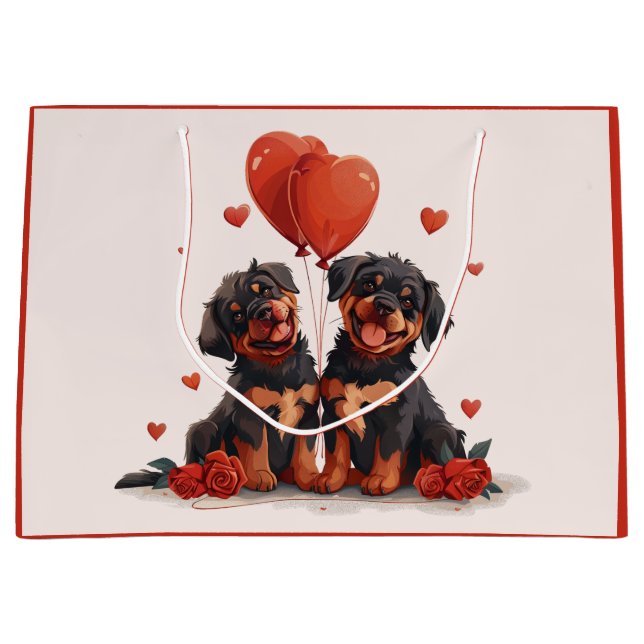Valentines Day Rottweiler Dogs Large Gift Bag (Front)