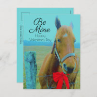 Valentine's Day Rustic Blue Horse  Red Bow
