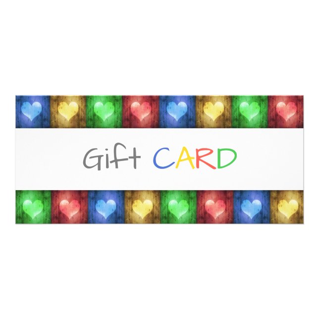Valentine's Day Rustic Colourful Hearts Gift Card (Front)