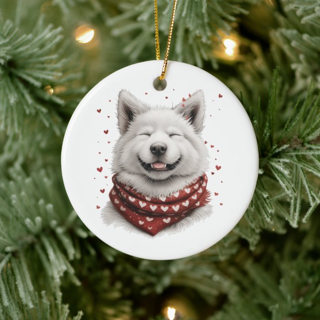 Valentines Day Samoyed Dog Ceramic Tree Decoration (Tree)