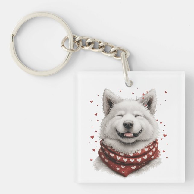 Valentines Day Samoyed Dog Key Ring (Front)