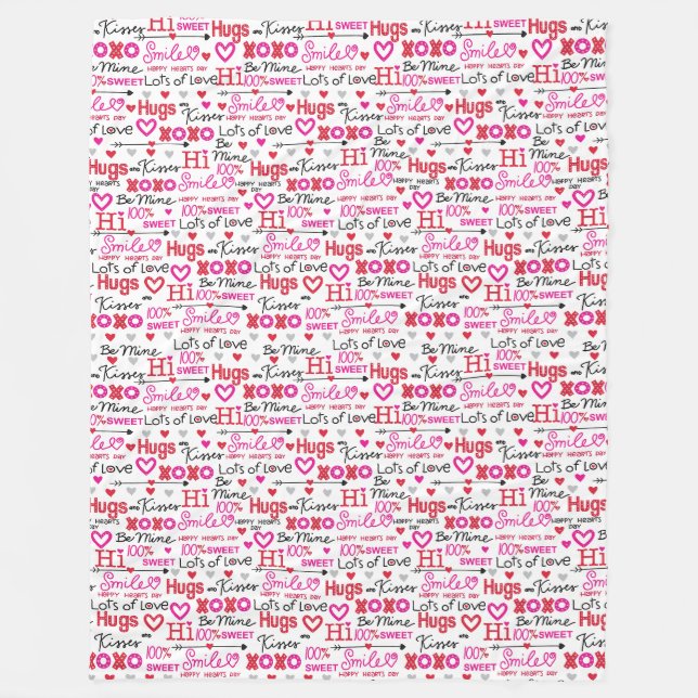 Valentine's Day Sayings Word Collage Fleece Blanket (Front)