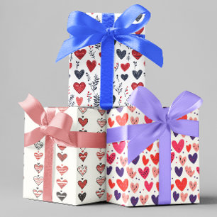 Valentine's Day Scandinavian Hearts  Wrapping Paper Sheet