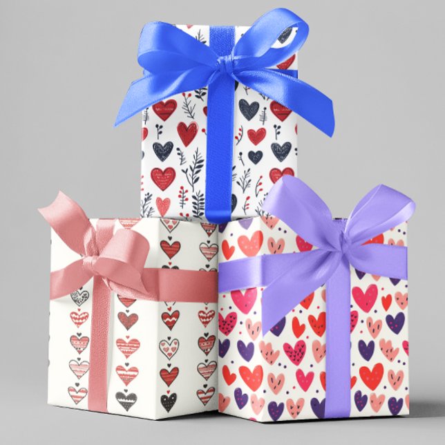 Valentine's Day Scandinavian Hearts  Wrapping Paper Sheet (Creator Uploaded)