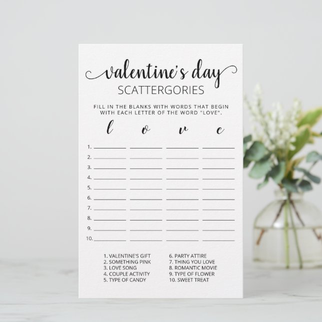 Valentine's day Scattergories editable game (Standing Front)