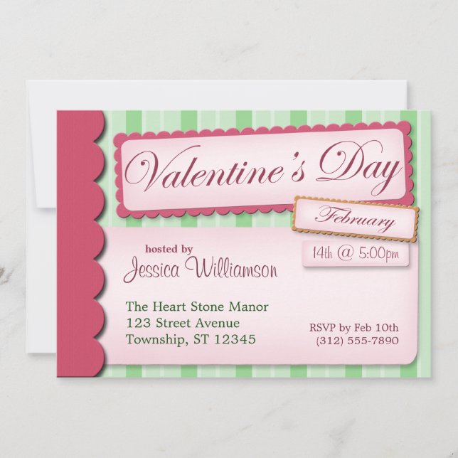 Valentine's Day Scrapbook Green Stripe Invitations (Front)