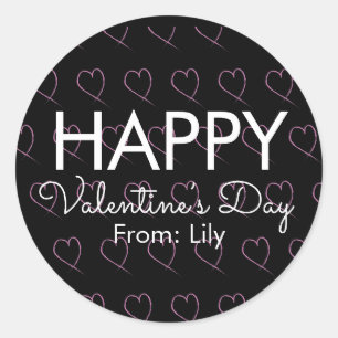 Valentines Day Scribble Hearts Pink Black Classic Round Sticker