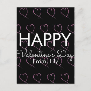 Valentines Day Scribble Hearts Pink Black Postcard