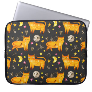 Valentine's day seamless pattern with cats, stars laptop sleeve
