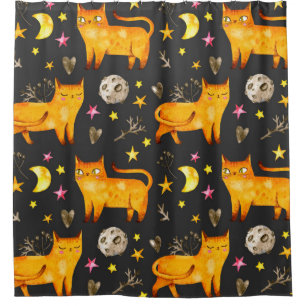 Valentine's day seamless pattern with cats, stars shower curtain