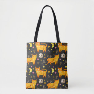 Valentine's day seamless pattern with cats, stars  tote bag