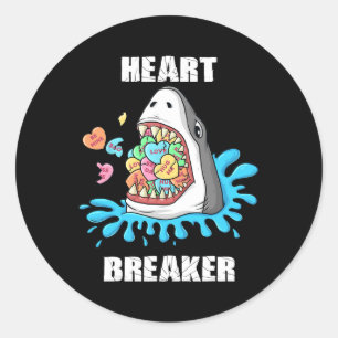Valentines Day Shark Heart Breaker Fun Boys Kids Classic Round Sticker