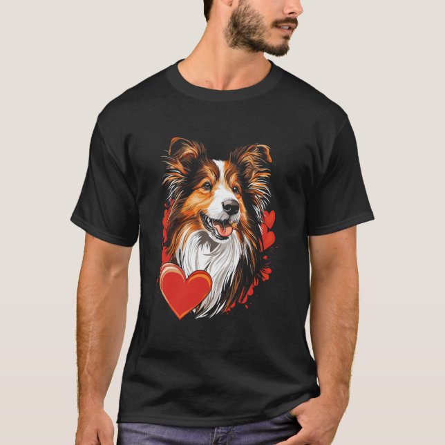 Valentine's Day Shetland Sheepdog Vector T-Shirt (Front)