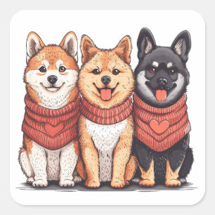 Valentines Day Shiba Inu Dogs Square Sticker