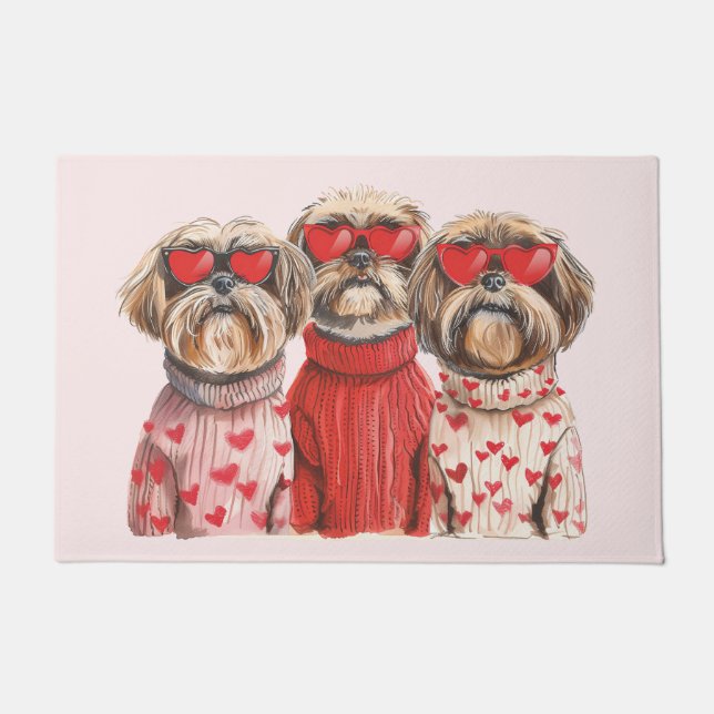 Valentines Day Shih Tzu Dogs Doormat (Front)