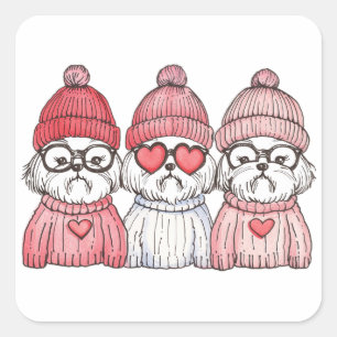 Valentines Day Shih Tzu Dogs Square Sticker