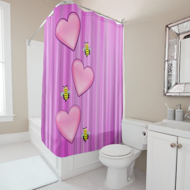 Valentine's Day Shower Curtain, Bee Curtain (In Situ)