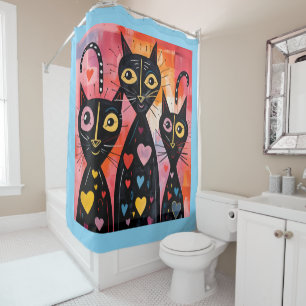 Valentine's Day Shower Curtain, Cats Hearts Curtain