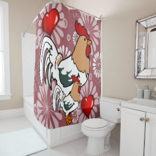 Valentine's Day Shower Curtain, Chicken Curtain