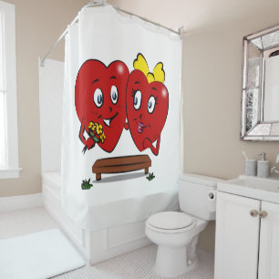 Valentine's Day Shower Curtain, Couple Red Hearts Shower Curtain