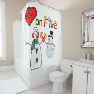 Valentine's Day Shower Curtain, Heart Fire Snowman Curtain