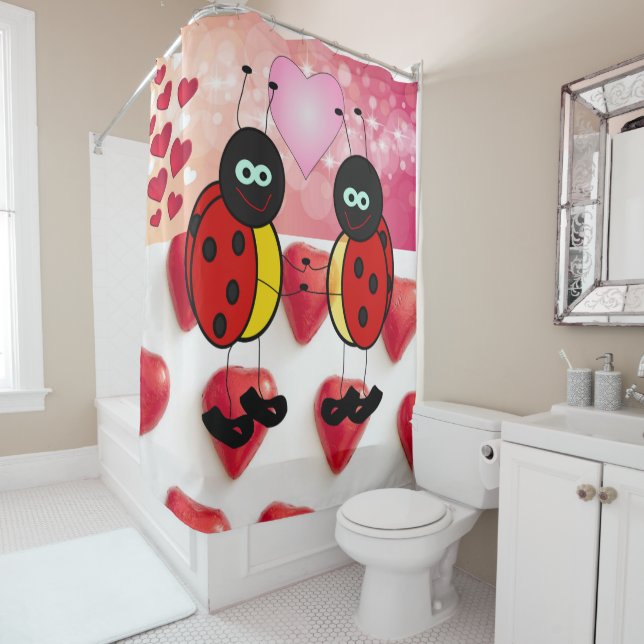 Valentine's Day Shower Curtain, Ladybug Shower Curtain (In Situ)