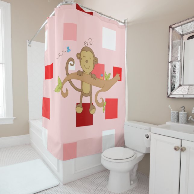 Valentine's Day Shower Curtain, Monkey Curtain (In Situ)