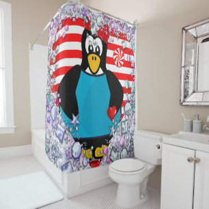 Valentine's Day Shower Curtain, Penguin Curtain