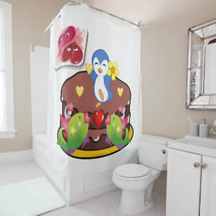 Valentine's Day Shower Curtain, Penguin Shower Curtain