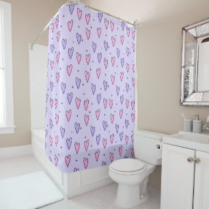 Valentine's Day Shower Curtain, Pink Purple Hearts Curtain