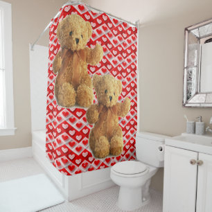 Valentine's Day Shower Curtain, Teddy Bear Curtain