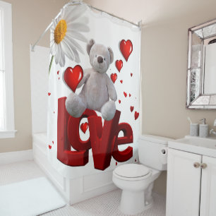 Valentine's Day Shower Curtain, Teddy Bear Shower Curtain