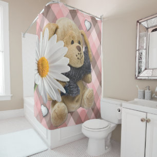 Valentine's Day Shower Curtain, Teddy Bear Shower Curtain