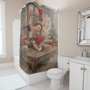 Valentine's Day Shower Curtain, Vintage Curtain