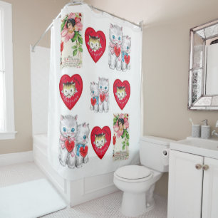 Valentine's Day Shower Curtain Vintage Kittens