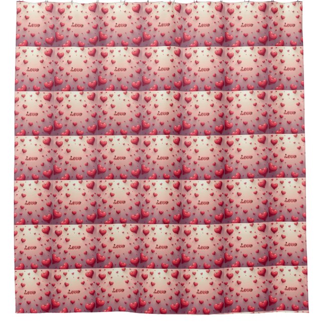 Valentine's Day shower curtain with red hearts (Front)