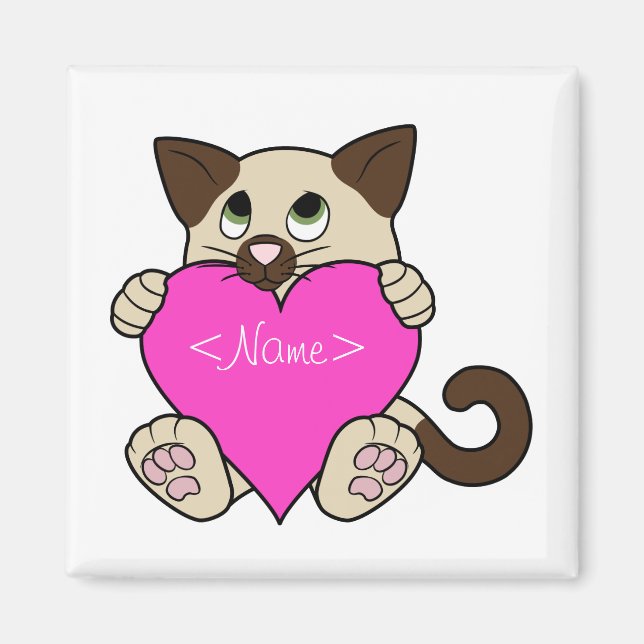 Valentine's Day Siamese Cat with Pink Heart Magnet (Front)