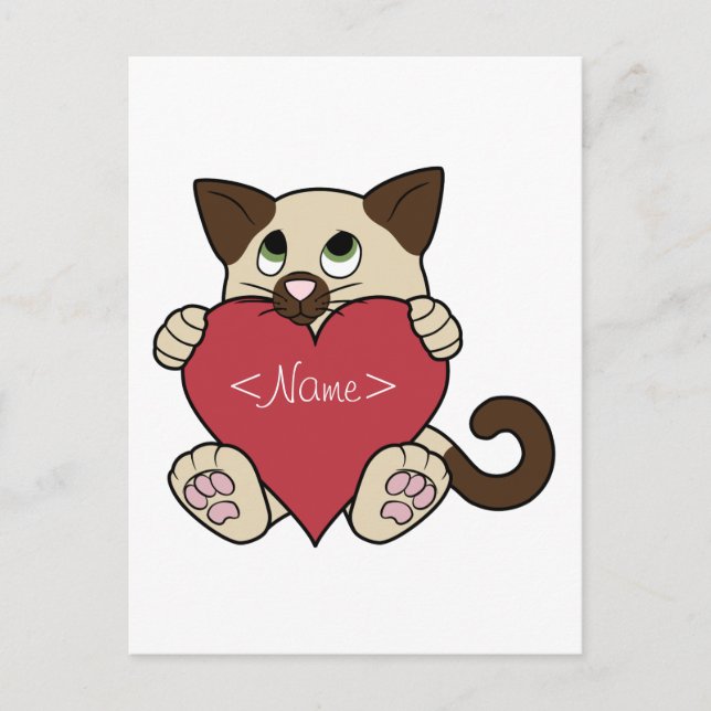 Valentine's Day Siamese Cat with Red Heart Holiday Postcard (Front)