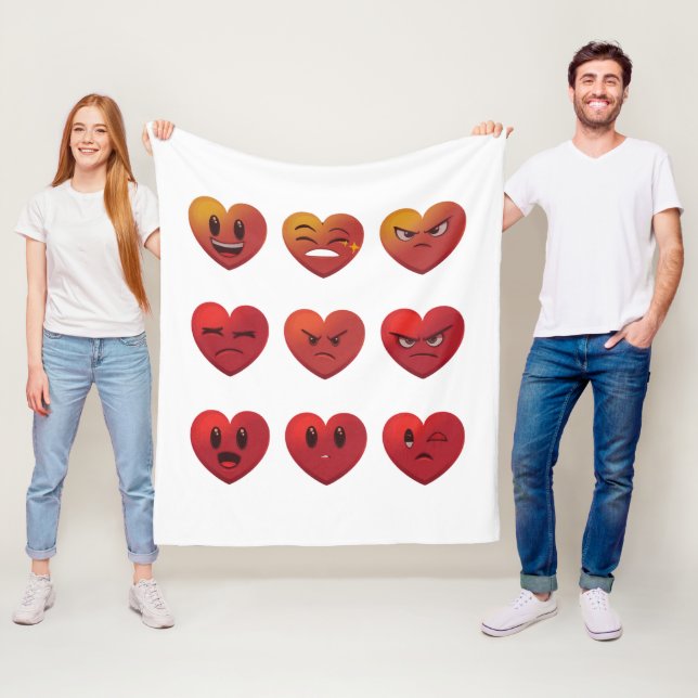 Valentines Day Silly Faces Hearts Funny Fleece Blanket (In Situ)