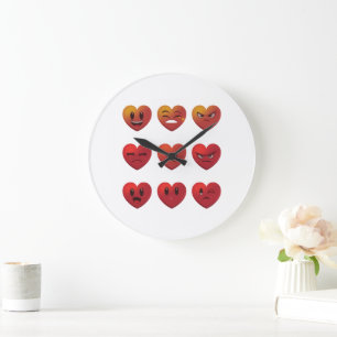 Valentines Day Silly Faces Hearts Funny Large Clock