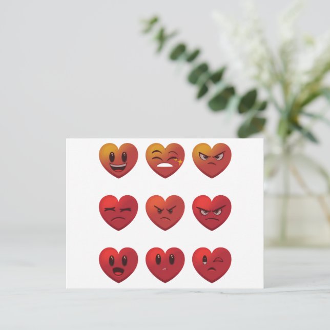 Valentines Day Silly Faces Hearts Funny Postcard (Standing Front)