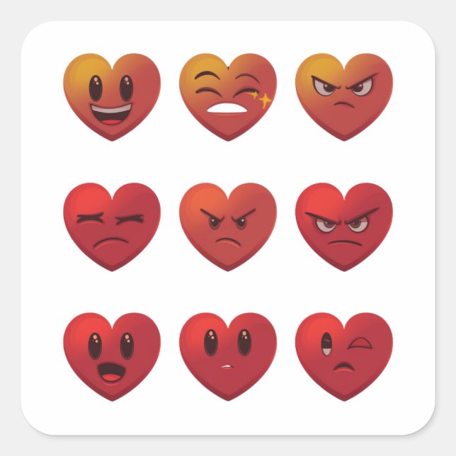 Valentines Day Silly Faces Hearts Funny Square Sticker (Front)