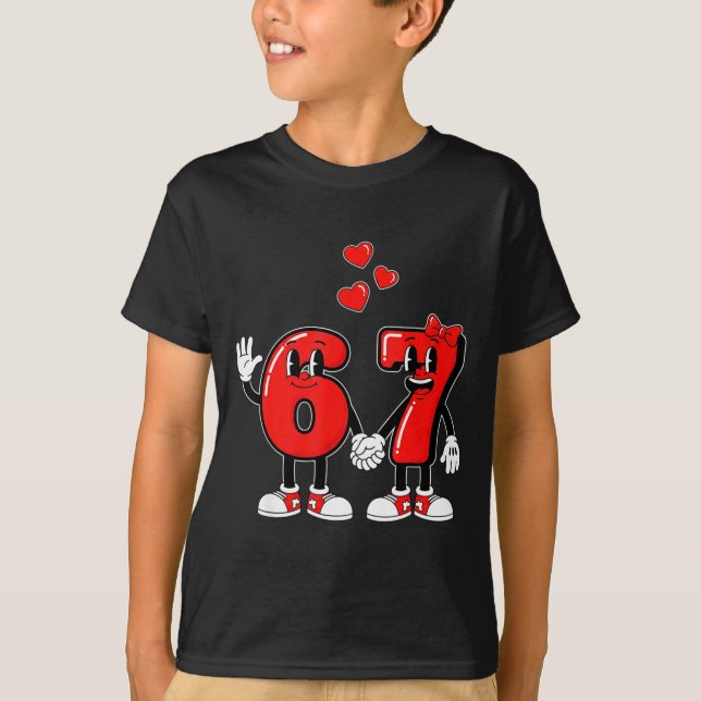 Valentine's Day Six Seven Hearts 6 7 Meme Gen Alph T-Shirt (Front)