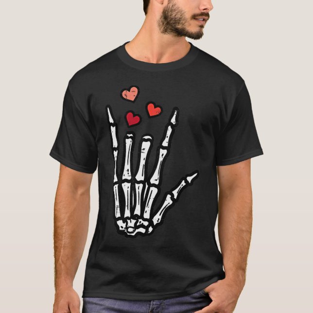 Valentines Day Skeleton Hand Love Pocket Asl Men W T-Shirt (Front)