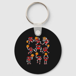 Valentines Day Sketll Heart Dunking Dribbling Boys Key Ring