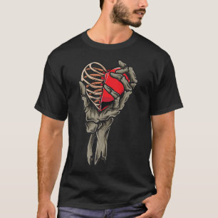 Valentines Day Skull Skeleton Hand Holding Red Hea T-Shirt
